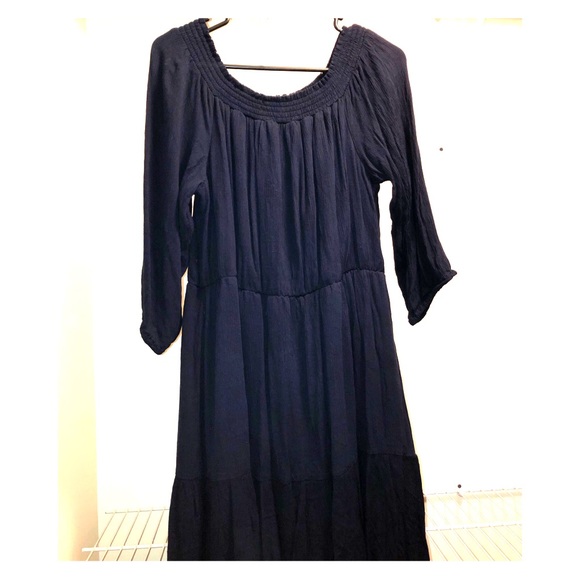 Navy Blue Off Shoulder Boho Tiered Dress - Picture 1 of 3